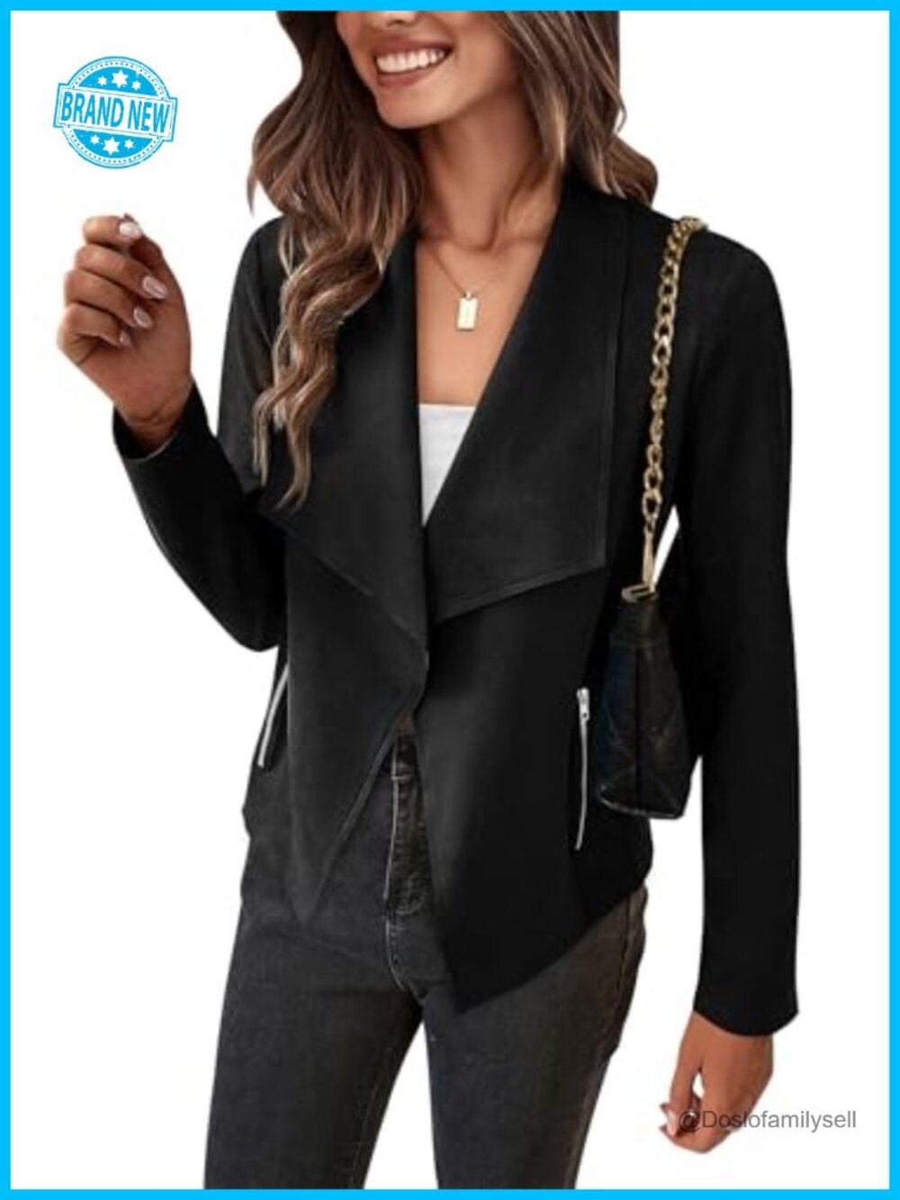 Women's Faux Suede Cropped Jacket Waterfall Collar Open Front Fall Coat